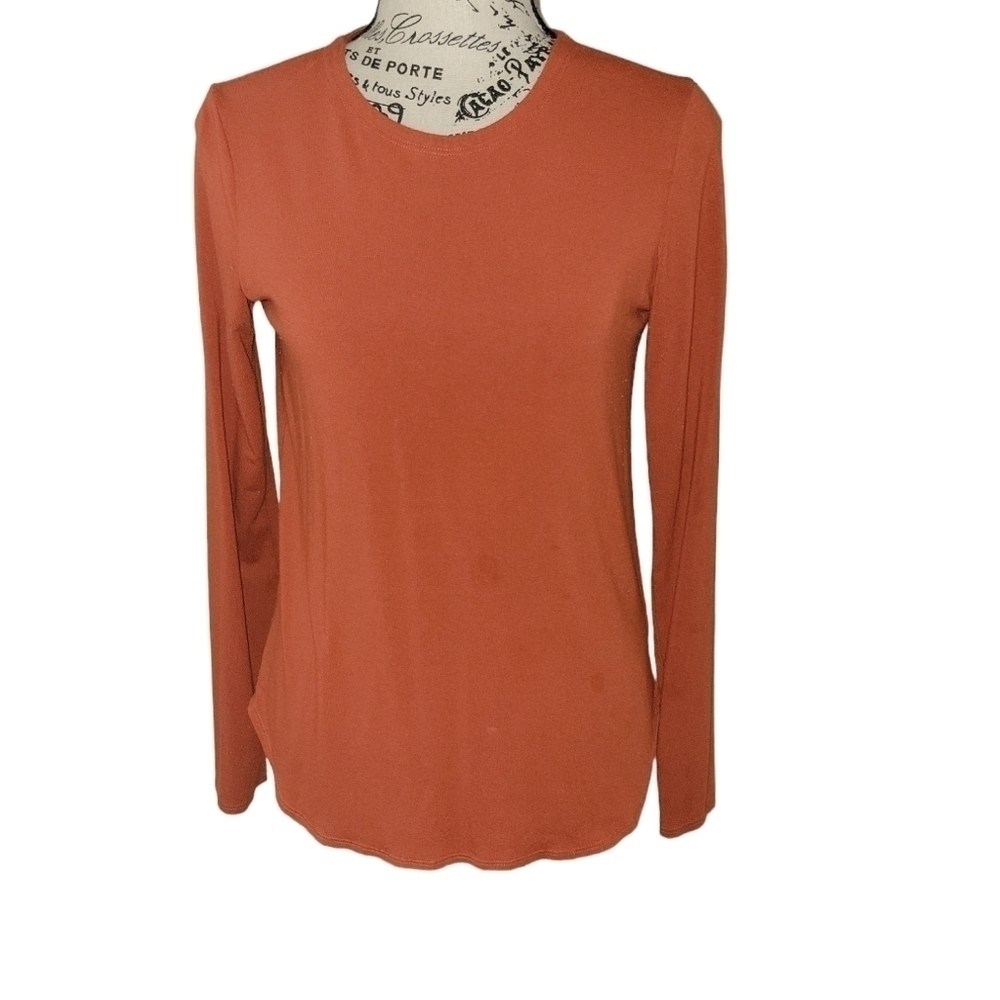 Eileen Fisher Lightweight Viscose Jersey Top Size xsPetite Burnt Orange
